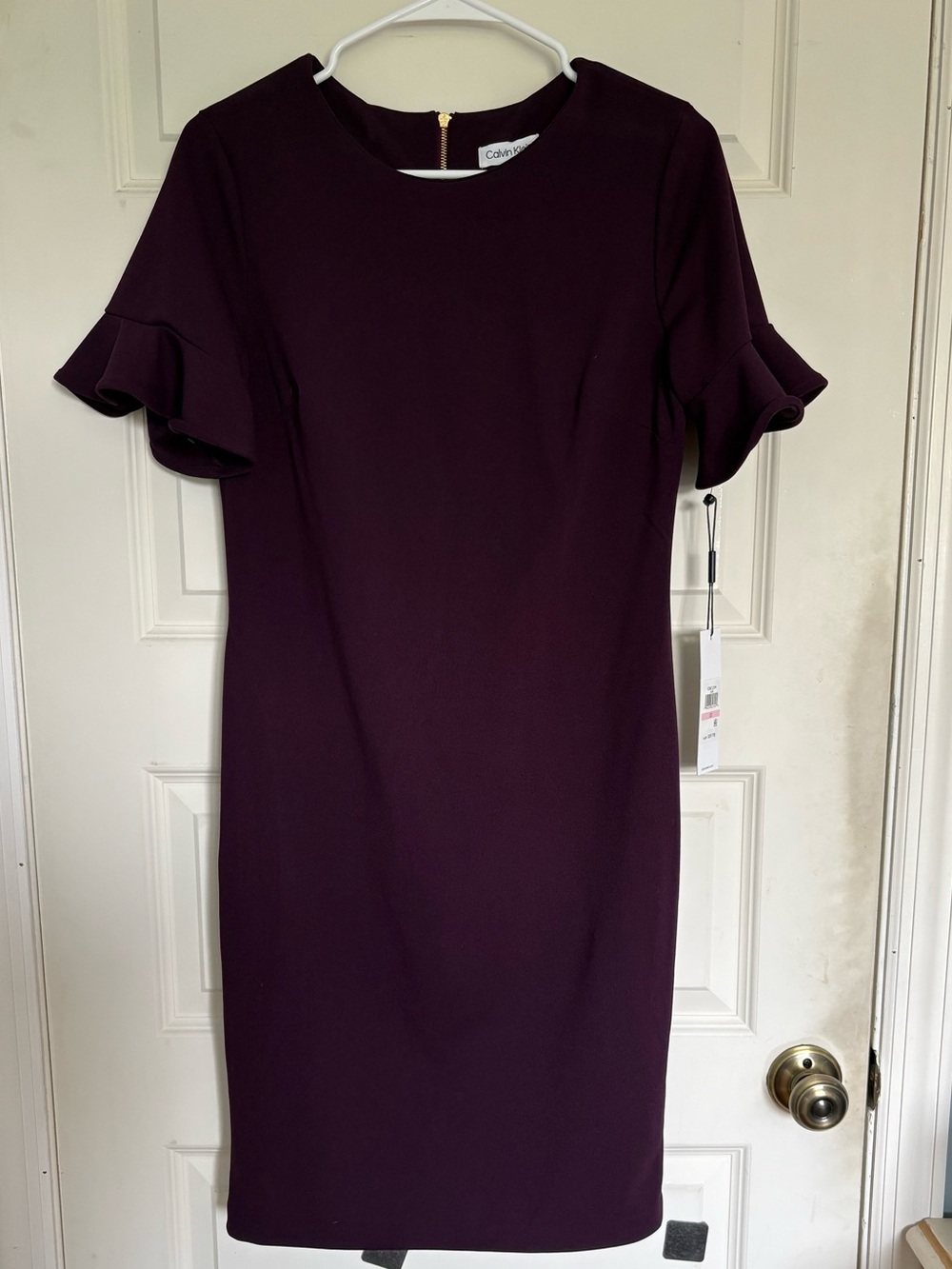 Calvin Klein Plum Ruffle Sleeve Midi Dress